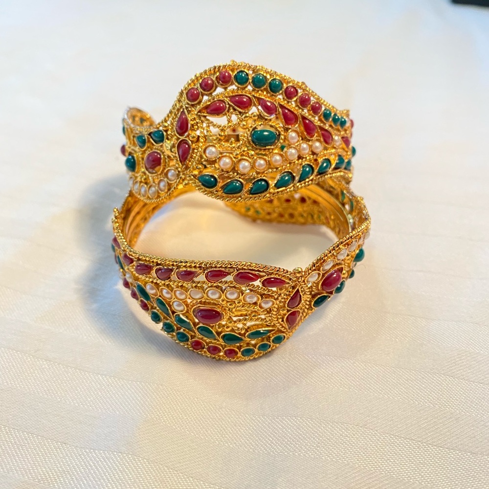 Designer Green, maroon and pearls bangles or Kada